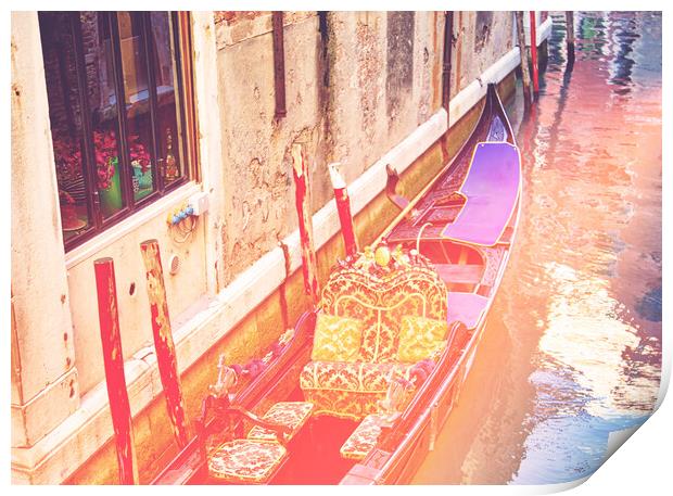 Luxury Gondola waiting for tourists near Rialto Bridge in Venice Print by Elijah Lovkoff