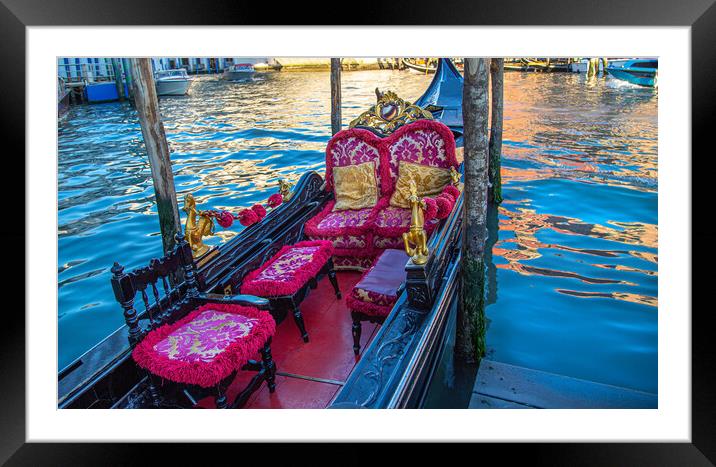 Venice, Gandolas near Landmark Rialto Bridge Framed Mounted Print by Elijah Lovkoff