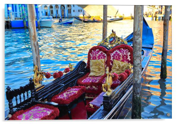 Luxury Gondola waiting for tourists near Rialto Bridge in Venice Acrylic by Elijah Lovkoff