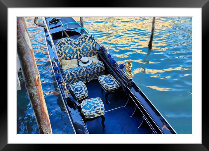 Luxury Gondola waiting for tourists near Rialto Bridge in Venice Framed Mounted Print by Elijah Lovkoff