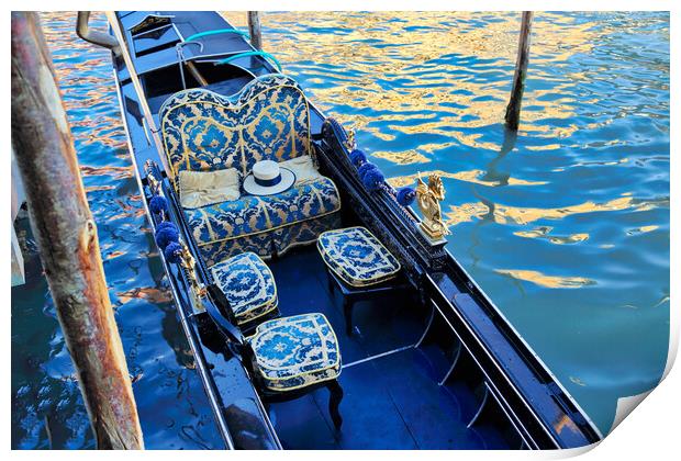 Luxury Gondola waiting for tourists near Rialto Bridge in Venice Print by Elijah Lovkoff