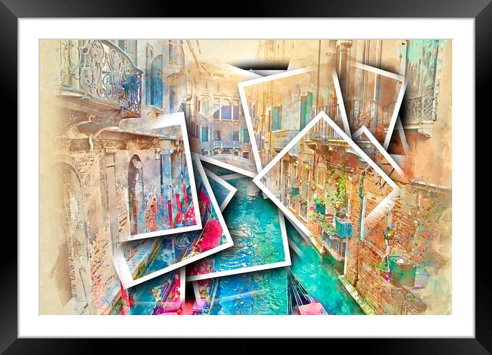 Venice memories - collage of scenic Venice canals near landmark  Framed Mounted Print by Elijah Lovkoff