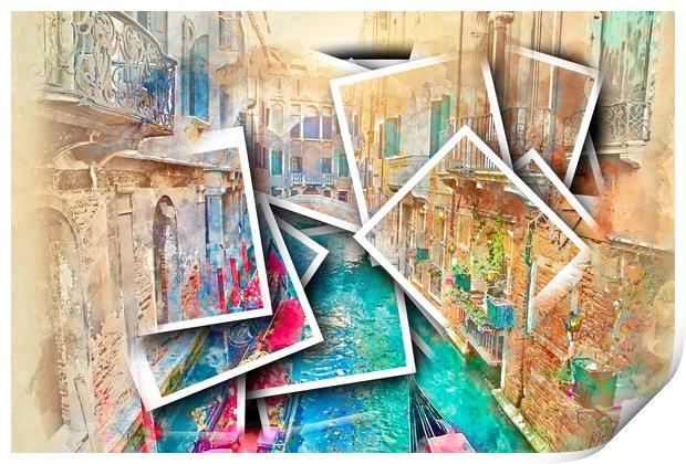 Venice memories - collage of scenic Venice canals near landmark  Print by Elijah Lovkoff