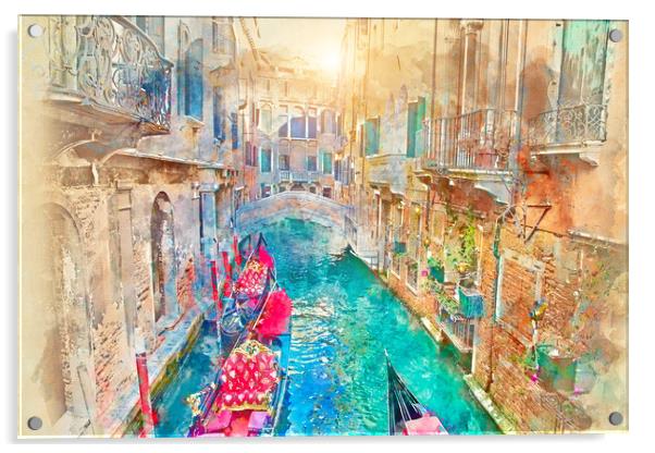 Luxury Gondola waiting for tourists near Rialto Bridge in Venice Acrylic by Elijah Lovkoff