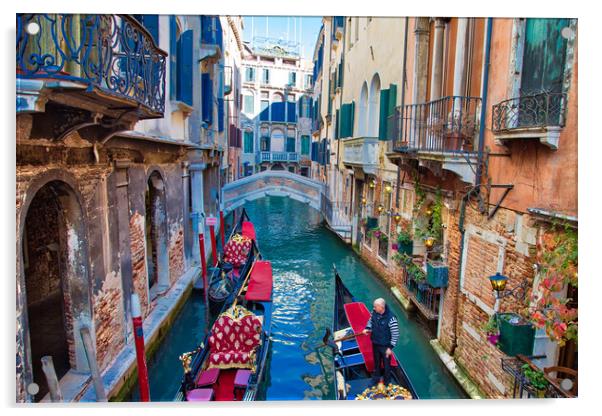 Venice, Gandolas near Landmark Rialto Bridge Acrylic by Elijah Lovkoff
