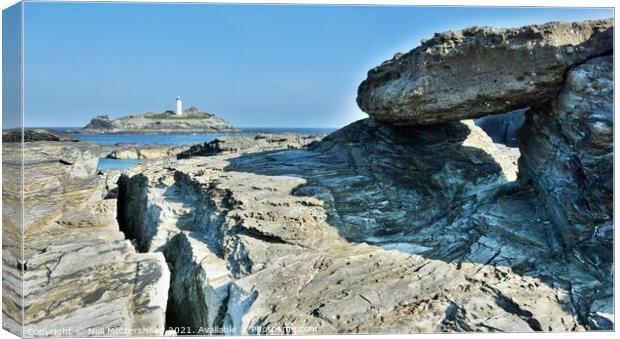 Rock Formations At Godrevy, Cornwall. Canvas Print by Neil Mottershead