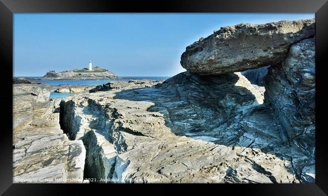 Rock Formations At Godrevy, Cornwall. Framed Print by Neil Mottershead