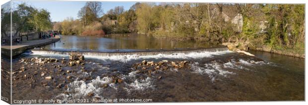 Bakewell Horseshoe River Weir Panoramic  Canvas Print by Holly Burgess