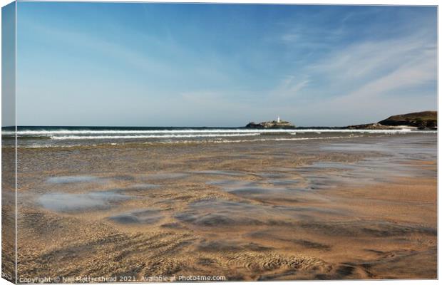 Godrevy Lighthouse From Gwithian Beach. Canvas Print by Neil Mottershead