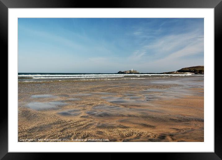 Godrevy Lighthouse From Gwithian Beach. Framed Mounted Print by Neil Mottershead
