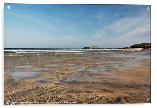 Godrevy Lighthouse From Gwithian Beach. Acrylic by Neil Mottershead