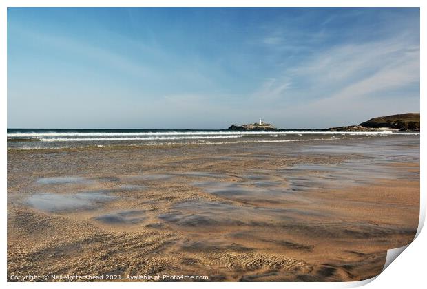 Godrevy Lighthouse From Gwithian Beach. Print by Neil Mottershead
