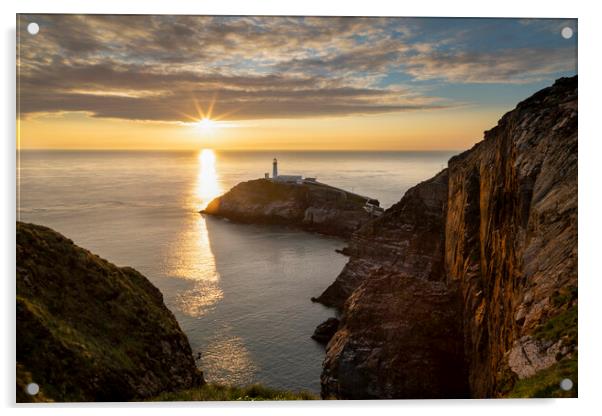Sunset on South Stack lighthouse Acrylic by Leighton Collins