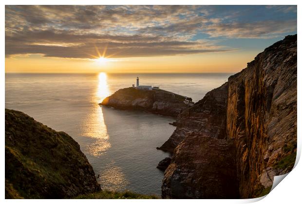 Sunset on South Stack lighthouse Print by Leighton Collins