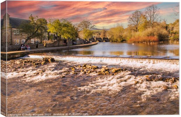 Bakewell river wye taken at sunset  Canvas Print by Holly Burgess