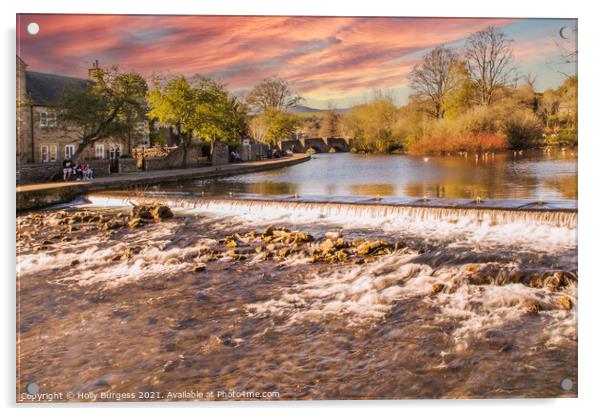 Bakewell river wye taken at sunset  Acrylic by Holly Burgess