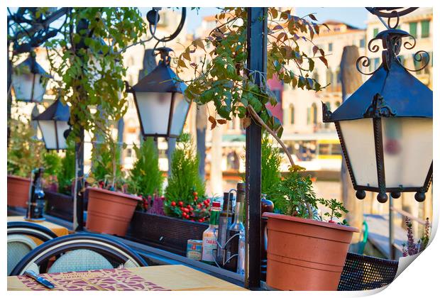 Restaurant terrace near a landmark in Venice Print by Elijah Lovkoff