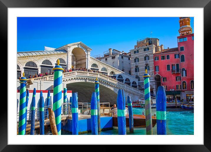 Venice, Italy. Landmark Rialto Bridge, one of the most visited Venice landmark locations Framed Mounted Print by Elijah Lovkoff