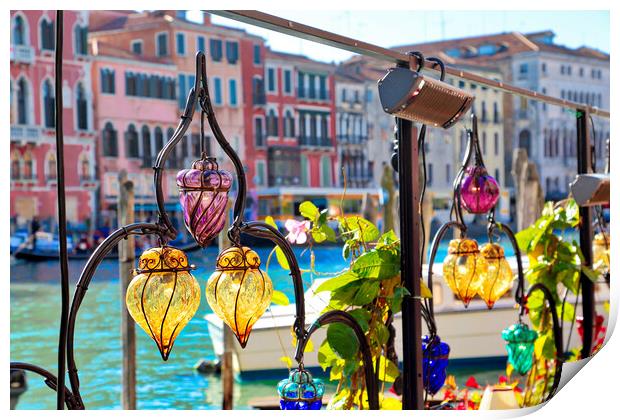 Venetian restaurant terrace near Rialto Bridge Print by Elijah Lovkoff
