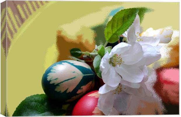 Easter with painted eggs and flowers Canvas Print by liviu iordache