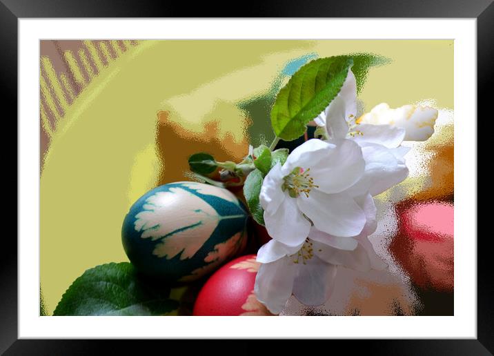 Easter with painted eggs and flowers Framed Mounted Print by liviu iordache
