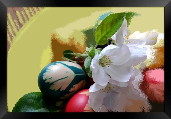 Easter with painted eggs and flowers Framed Print by liviu iordache