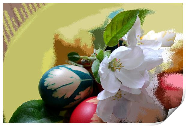 Easter with painted eggs and flowers Print by liviu iordache