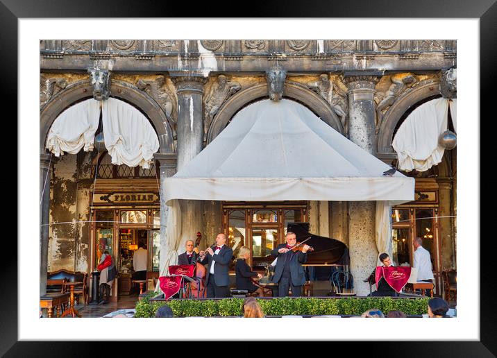 Venice, Italy, Musicians entertaining tourists Framed Mounted Print by Elijah Lovkoff