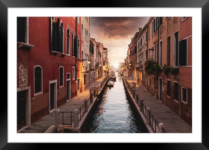 Scenic colorful Venice streets near landmark Rialto Bridge in historic city center Framed Mounted Print by Elijah Lovkoff
