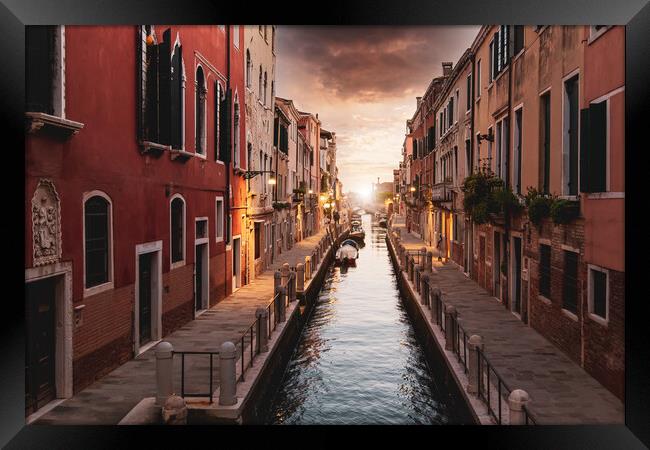 Scenic colorful Venice streets near landmark Rialto Bridge in historic city center Framed Print by Elijah Lovkoff