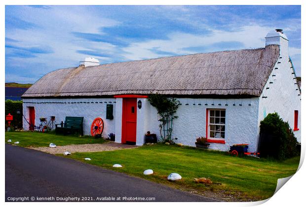 Irish thatched cottage Print by kenneth Dougherty