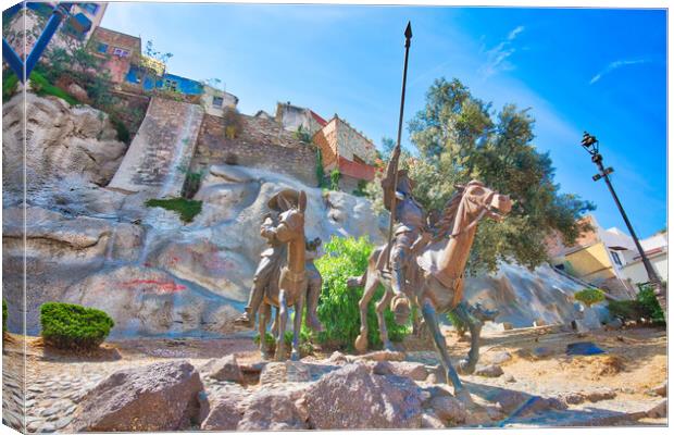 Guanajuato, Mexico, Cervantes monument near the entrance of the old Guanajuato historic city dedicated to Don Quixote, Sancho Panza and other famous characters Canvas Print by Elijah Lovkoff