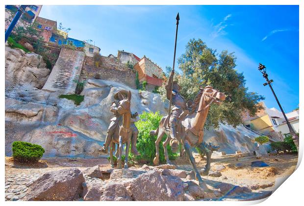 Guanajuato, Mexico, Cervantes monument near the entrance of the old Guanajuato historic city dedicated to Don Quixote, Sancho Panza and other famous characters Print by Elijah Lovkoff