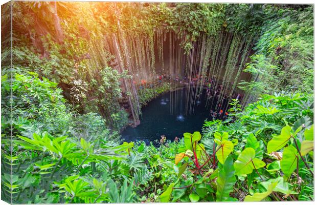 Ik Kil Cenote located in the northern center of the Yucatan Peninsula, a part of the Ik Kil Archeological Park near Chichen Itza Canvas Print by Elijah Lovkoff