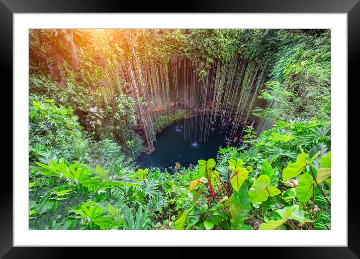Ik Kil Cenote located in the northern center of the Yucatan Peninsula, a part of the Ik Kil Archeological Park near Chichen Itza Framed Mounted Print by Elijah Lovkoff
