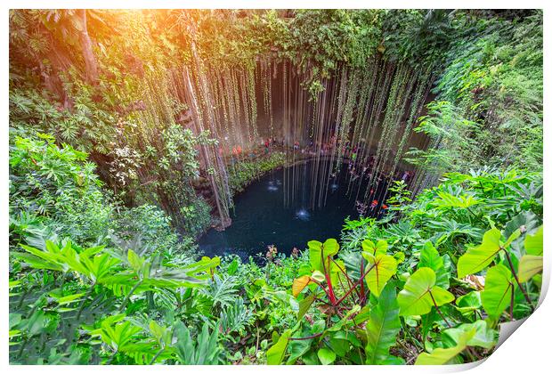 Ik Kil Cenote located in the northern center of the Yucatan Peninsula, a part of the Ik Kil Archeological Park near Chichen Itza Print by Elijah Lovkoff