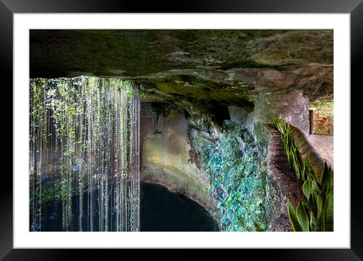 Ik Kil Cenote located in the northern center of the Yucatan Peninsula, a part of the Ik Kil Archeological Park near Chichen Itza. Framed Mounted Print by Elijah Lovkoff