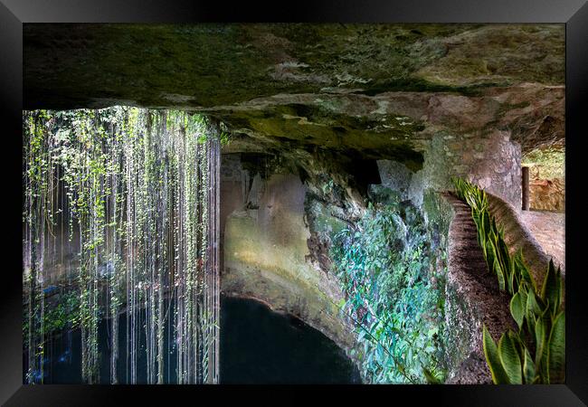 Ik Kil Cenote located in the northern center of the Yucatan Peninsula, a part of the Ik Kil Archeological Park near Chichen Itza. Framed Print by Elijah Lovkoff