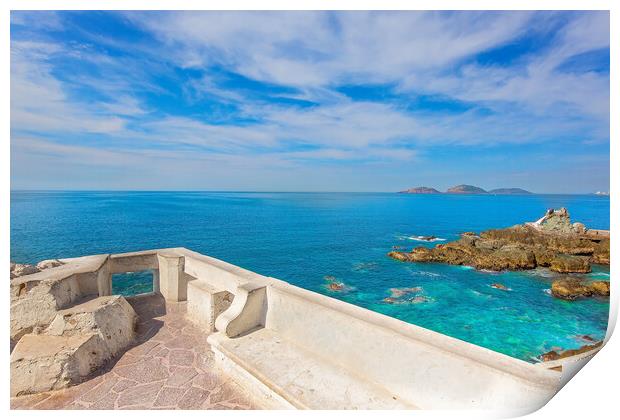 Scenic Mazatlan sea promenade (El Malecon) with ocean lookouts Print by Elijah Lovkoff