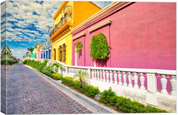 Mexico, Mazatlan, Colorful old city streets in historic city center Canvas Print by Elijah Lovkoff