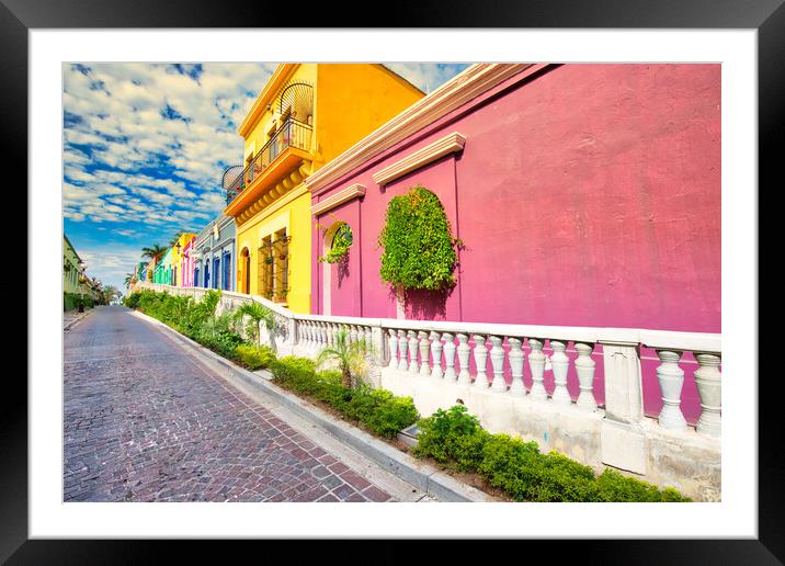Mexico, Mazatlan, Colorful old city streets in historic city center Framed Mounted Print by Elijah Lovkoff