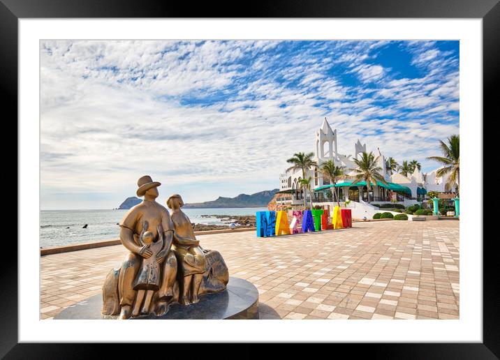 Mazatlan, Mexico, Big Mazatlan Letters at the entrance to Golden Zone (Zona Dorada), a famous touristic beach and resort zone Framed Mounted Print by Elijah Lovkoff