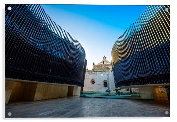 Merida, Mexico , Patio of Strings of the concert hall of Palace of Mexican Music (Palacio de la Musica Mexicana) in Merida, a project designed to revitalize city historic centre Acrylic by Elijah Lovkoff