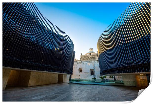 Merida, Mexico , Patio of Strings of the concert hall of Palace of Mexican Music (Palacio de la Musica Mexicana) in Merida, a project designed to revitalize city historic centre Print by Elijah Lovkoff