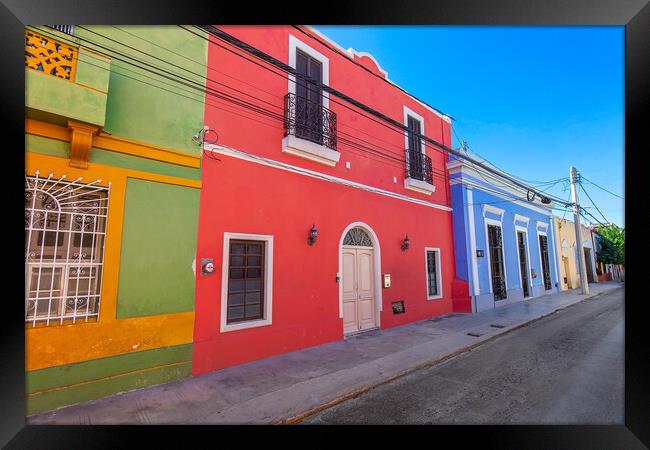 Scenic colorful colonial Merida streets in Mexico, Yucatan Framed Print by Elijah Lovkoff
