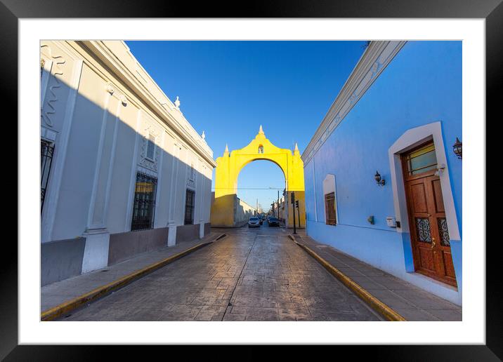 Scenic colorful colonial Merida streets in Mexico, Yucatan Framed Mounted Print by Elijah Lovkoff