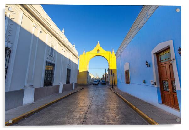 Scenic colorful colonial Merida streets in Mexico, Yucatan Acrylic by Elijah Lovkoff