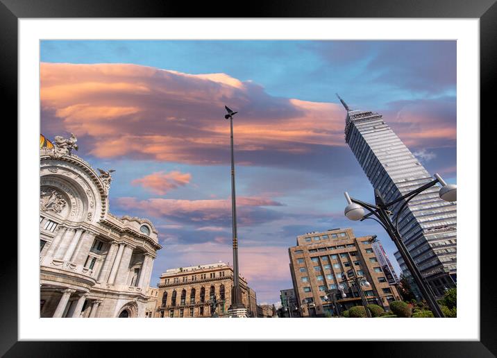 Landmark tower Torre Latinoamericana and Palace of Fine Arts near the Alameda Central Park Framed Mounted Print by Elijah Lovkoff