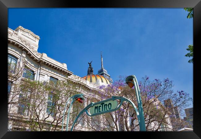 Mexico City Subway – Metro Entrance Sign Framed Print by Elijah Lovkoff