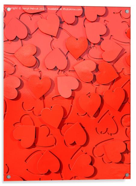 Red metal hearts setting as a symbol of love. Acrylic by Sergii Petruk